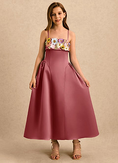 Azazie Gianna Girls Formal vestidos de niña de las flores Vestido Rosa Antigua de Satin Mate de Corte en A con Plisado image1