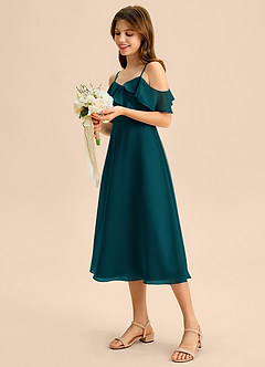 Azazie Kamilla Junior Abito A-Line in Chiffon a Spalla Scoperta Pino image3