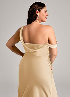 Azazie Madelyn Bridesmaid Dresses Gold Mermaid One Shoulder Stretch Satin Convertible Dress image14
