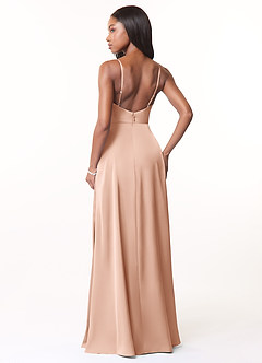 Azazie Brielle Bridesmaid Dresses Rose Gold A-Line Cowl Spaghetti Straps Stretch Satin Dress image2