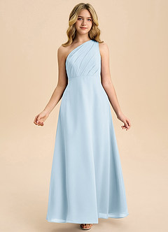 Azazie Phaedra Junior Robe Trapèze en Mousseline de soie Plissée Bleu Ciel image7