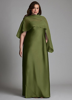 Azazie Jaleesa Robes de demoiselle d'honneur Robe Fourreau en Satin extensible Col haut Olive image10