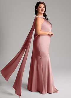 Azazie Kinsley Abiti da Damigella Abito Sirena in Raso Elasticizzato Spacco Laterale Rosa Polverosa image10