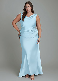Azazie Kieryn Bridesmaid Dresses Sky Blue Mermaid Pleated Stretch Satin Dress image7