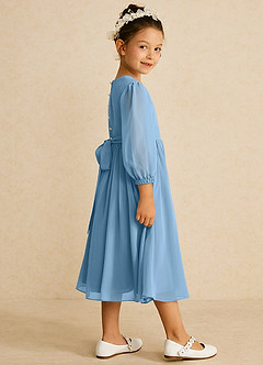 Azazie Lolo Abiti da Ragazza di Fiori Abito A-Line in Chiffon Con Maniche Blu Acciaio image4