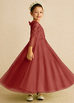 Azazie Precious Robe Demoiselle D'honneur Fillette Robe Trapèze en Tulle Dentelle Terracotta image3