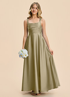 Azazie Azaria Junior A-Linie Plissee Stretch-Satin Kleid Moosgrün image1