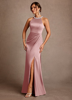 Azazie Lawrence Mother of the Bride Dresses Dusty Rose A-Line Pleated Stretch Satin Dress image2