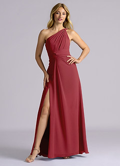 Azazie Isabelle Final Sale Pomegranate A-Line One Shoulder Chiffon Convertible Dress image6
