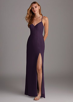 Azazie Manila Bridesmaid Dresses Plum Sheath V-Neck Chiffon Dress image3
