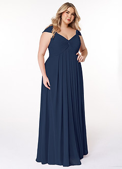 Azazie Kaitlynn Bridesmaid Dresses Dark Navy Empire Ruched Chiffon Convertible Dress image12