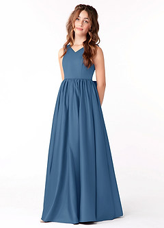 Azazie Hathaway Junior Vestido de Crepúsculo de Satin Mate de Corte En A con Lazo image3