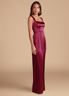 Azazie Flori Brautjungfernkleider Etui Seitliche Cut-Outs Metallischer Satin Kleid Burgunderrot image5