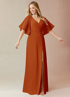 Azazie Cierra Bridesmaid Dresses Paprika A-Line V-Neck Chiffon Dress image1