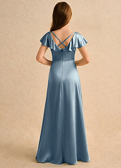 Azazie Nari Girls Formal Sukienki dla dziewczynek sypiących kwiaty Linia A z rękawami Satyna elastyczna Długość podłogi Sukienka image2