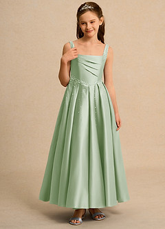 Azazie Mochi Girl Abiti da Ragazza di Fiori Abito Principessa in Raso Opaco Plissettato Verde Salvia image5