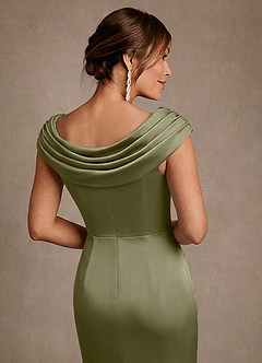 Azazie Irvine Mother of the Bride Dresses Pistachio A-Line Pleated Stretch Satin Dress image6