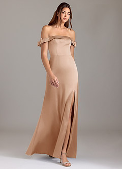 Azazie Zayla Bridesmaid Dresses English Rose A-Line Off the Shoulder Stretch Satin Convertible Dress image3