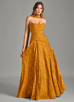 Azazie Gabriela Bridesmaid Dresses Butterscotch A-Line Strapless Floral Burnout Dress image7