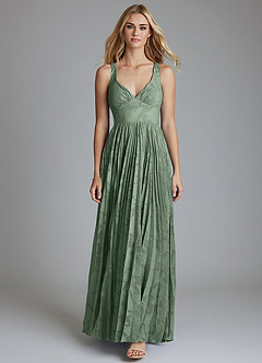 Azazie Mirella Final Sale Matcha A-Line Pleated Floral Burnout Dress image5