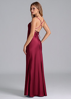 Azazie Seema At-home Try On Dresses Burgundy Mermaid Corset Stretch Satin Dress image6