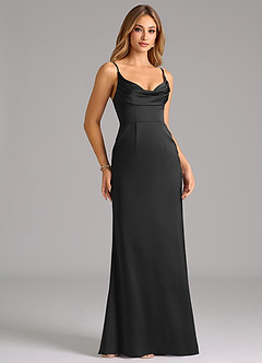 Azazie Aimee Essayer des robes à la maison Robe Trapèze en Satin extensible Encolure en Forme de Cœur Noir image3