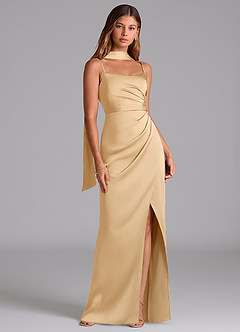 Azazie Calandra Suknie dla druhen Linia A Pofałdowany Satyna elastyczna Do ziemi Sukienka image2