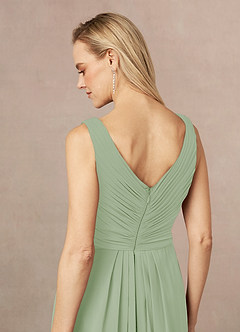 Azazie Evy Abiti per la Madre della Sposa Abito A-Line in Chiffon Elasticizzato Plissettato Verde Salvia image5