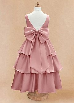 Azazie Margie Robe Demoiselle D'honneur Fillette Robe Trapèze en Satin extensible Arc Rose Poussiéreuse image5