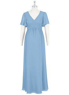 Azazie Verna Äitiys morsiusneito mekot A-linja V-kaula rypytetty Sifonki Lattian pituus Pukeutua image7