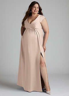 Azazie Allessia vestidos de dama de honor de maternidad Vestido Línea A Plisado Largo hasta el suelo Satén Elástico image10