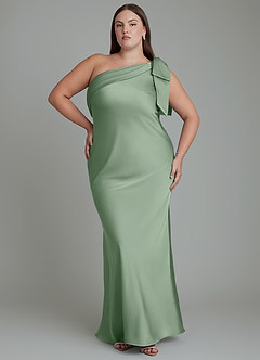Azazie Yuanna Bridesmaid Dresses Matcha Mermaid One Shoulder Stretch Satin Dress image8