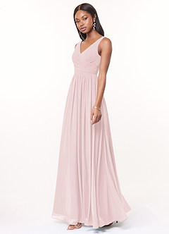 Azazie Keyla Bridesmaid Dresses Blushing Pink A-Line V-Neck Pleated Chiffon Dress image3