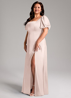 Azazie Fyona Bridesmaid Dresses Blushing Pink A-Line Pleated Stretch Satin Dress image10