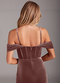 Azazie Jas Bridesmaid Dresses Espresso Sheath Off-The-Shoulder Corset Velvet Convertible Dress image8