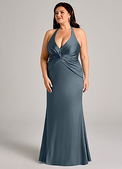 Azazie Valerie Suknie dla druhen Syrena Pofałdowany Satyna elastyczna Do ziemi Sukienka image11