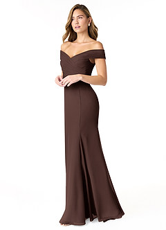 Azazie Lecia Bridesmaid Dresses Ganache Empire Off-The-Shoulder Pleated Chiffon Convertible Dress image3