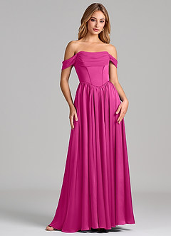 Azazie Raisa Bridesmaid Dresses Fuchsia A-Line Off the Shoulder Stretch Satin Dress image4