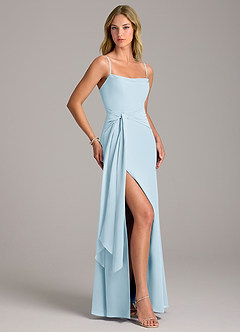 Azazie Tahlia Bridesmaid Dresses Sky Blue A-Line with Belt Chiffon Dress image3