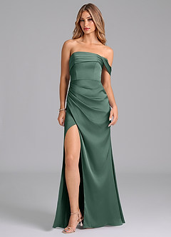 Azazie Lisbeth Bridesmaid Dresses Eucalyptus Mermaid Off the Shoulder Stretch Satin Convertible Dress image3