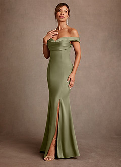 Azazie Boone Venta final Vestido de Pistacho de Satén Elástico de Corte Sirena con Vestidos sin tirantes image4
