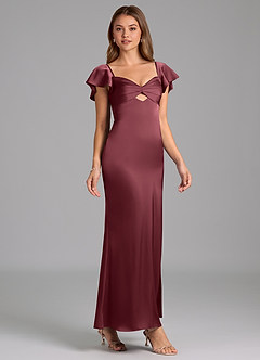Azazie Demia Bridesmaid Dresses Merlot Sheath Sweetheart Neckline Stretch Satin Dress image4