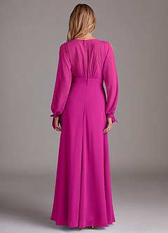 Azazie Matilda Robes de demoiselle d'honneur Robe Trapèze en Mousseline de soie Manche longue Fuchsia image5