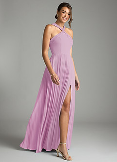 Azazie Afra Abiti da Damigella Abito A-Line in Chiffon Plissettato Rosa Confetto image3