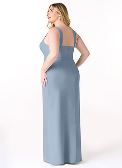 Azazie Denice Jurken voor bruidsmeisjes Jurk van Chiffon met Kolom Geplooid Stoffig Blauw image12