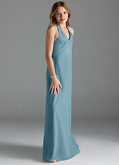 Azazie Tessie Junior A-Linie Plissee Chiffon Kleid Stimmungsvolles Blau image4