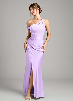 Azazie Madelyn Bridesmaid Dresses Lilac Mermaid One Shoulder Stretch Satin Convertible Dress image1