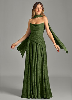 Azazie Gabriela Bridesmaid Dresses Olive A-Line Strapless Floral Burnout Dress image1