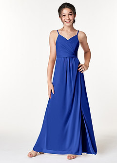 Azazie Luxy Junior Vestido de Azul Real de Malla con Plisado image3