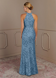 Azazie Tyra Abiti per la Madre della Sposa Abito Sirena in Burnout Floreale Blu Acciaio image3